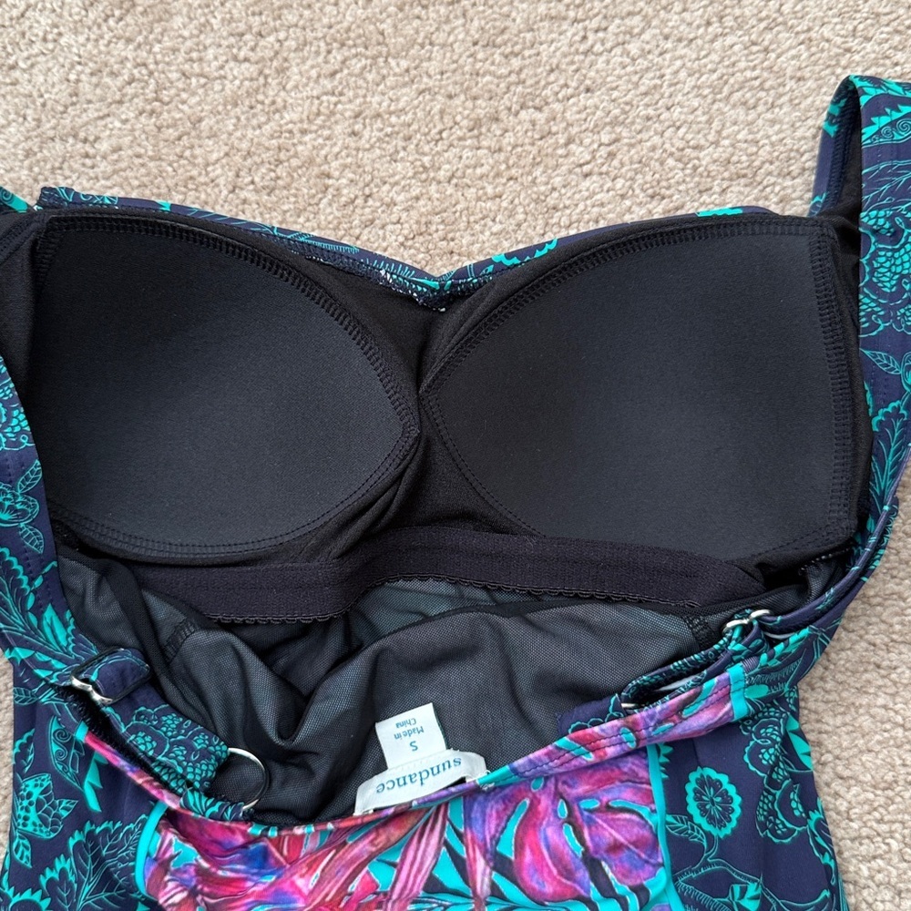 Sundance Tropical Floral Print Kailani Teal Ruched One Piece Swimsuit Size Small - Picture 6 of 11